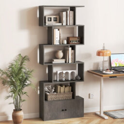 Gainoom 6-Tier Grey Bookshelf Freestanding Tall Bookcase Shelf Storage Organizer W/ Anti-Tipping Device - thumbnail 3