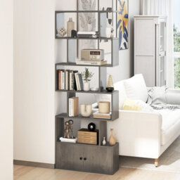 Gainoom 6-Tier Grey Bookshelf Freestanding Tall Bookcase Shelf Storage Organizer W/ Anti-Tipping Device - thumbnail 4
