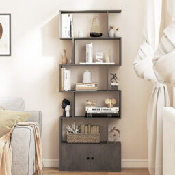 Gainoom 6-Tier Grey Bookshelf Freestanding Tall Bookcase Shelf Storage Organizer W/ Anti-Tipping Device - thumbnail 5