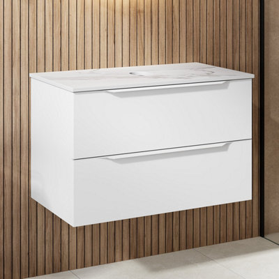 Affine 800mm Countertop Bathroom Vanity Unit Wall Hung Furniture Soft Close White - image 1