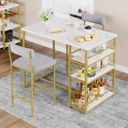 Gold 3-Piece Bar Table Set, With 2 Counter Height Bar Stools