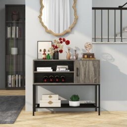 Gainoom Grey Sideboard Buffet Cabinet Coffee Bar Cabinet Wooden Console Table - thumbnail 9
