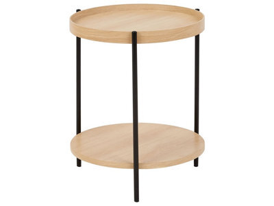 Wyld And Coco 49 Cm Round Side Table, Tray-Top With Lower Shelf, Matt Light Brown Mdf And Black Powder-Coated Iron Frame - image 1