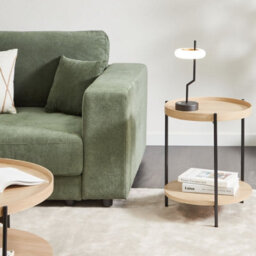 Wyld And Coco 49 Cm Round Side Table, Tray-Top With Lower Shelf, Matt Light Brown Mdf And Black Powder-Coated Iron Frame - thumbnail 2