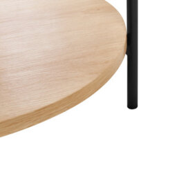 Wyld And Coco 49 Cm Round Side Table, Tray-Top With Lower Shelf, Matt Light Brown Mdf And Black Powder-Coated Iron Frame - thumbnail 4