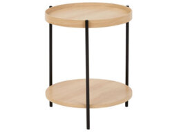 Wyld And Coco 49 Cm Round Side Table, Tray-Top With Lower Shelf, Matt Light Brown Mdf And Black Powder-Coated Iron Frame - thumbnail 1