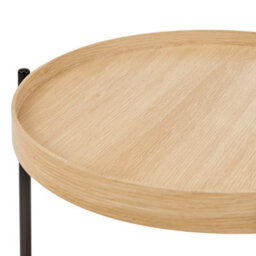 Wyld And Coco 49 Cm Round Side Table, Tray-Top With Lower Shelf, Matt Light Brown Mdf And Black Powder-Coated Iron Frame - thumbnail 3