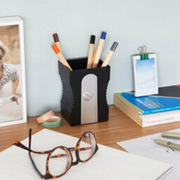 Balvi Black Pencil Sharpener Shaped Home Office, School Desk Organiser Plastic Pen Pot Holder - thumbnail 3