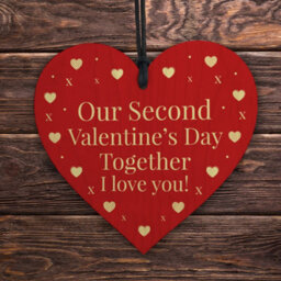 Red Ocean Second 2Nd Valentines Day Together Gift For Boyfriend Girlfriend Red Wooden Hanging Heart Sign Novelty Gift For Partner - thumbnail 5