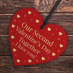 Red Ocean Second 2Nd Valentines Day Together Gift For Boyfriend Girlfriend Red Wooden Hanging Heart Sign Novelty Gift For Partner - thumbnail 6