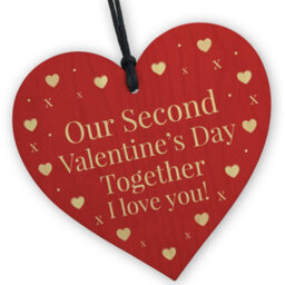 Red Ocean Second 2Nd Valentines Day Together Gift For Boyfriend Girlfriend Red Wooden Hanging Heart Sign Novelty Gift For Partner - thumbnail 1