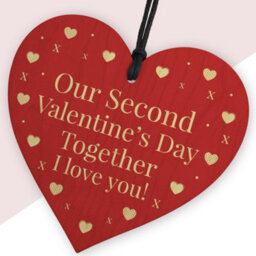 Red Ocean Second 2Nd Valentines Day Together Gift For Boyfriend Girlfriend Red Wooden Hanging Heart Sign Novelty Gift For Partner - thumbnail 2