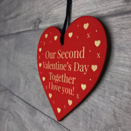Red Ocean Second 2Nd Valentines Day Together Gift For Boyfriend Girlfriend Red Wooden Hanging Heart Sign Novelty Gift For Partner - thumbnail 7