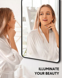 Black Rectangular Wall Mirror Bathroom Metal Framed Mirror Rounded Corner 76 X 55Cm - thumbnail 6