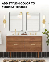 Black Rectangular Wall Mirror Bathroom Metal Framed Mirror Rounded Corner 76 X 55Cm - thumbnail 5