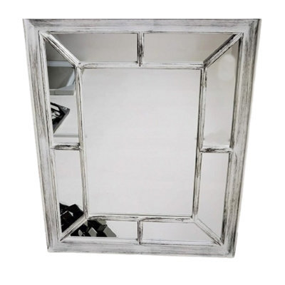 60X76Cm Rectangle Antique Window Wall Mirror Stylish White Rustic
