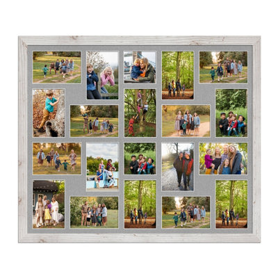 AK Frames 80X70Cm White Rustic Modern Multi Photo Frame With Silver Mount - Holds 20 Apertures (18X) 6X4, (2X) 4X4 Photos - image 1