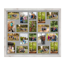 AK Frames 80X70Cm White Rustic Modern Multi Photo Frame With Silver Mount - Holds 20 Apertures (18X) 6X4, (2X) 4X4 Photos - thumbnail 1