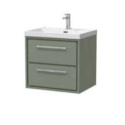 Balterley Longnor Modern Bathroom 2 Soft Close Drawer Wall Hung Vanity Unit & Rectangular Basin, Fern Green, 600mm - thumbnail 1
