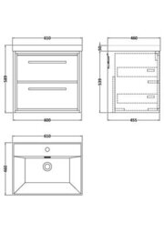 Balterley Longnor Modern Bathroom 2 Soft Close Drawer Wall Hung Vanity Unit & Rectangular Basin, Fern Green, 600mm - thumbnail 2