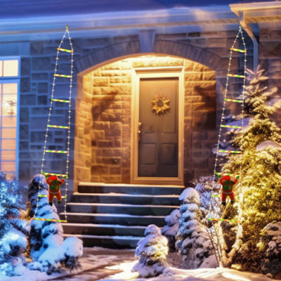 Amorly 2Pcs Outdoor Christmas Led Ladder Lights, Climbing Santa Claus With 8 Lighting Modes, Xmas Illumination For Garden And Tree Decor - image 1