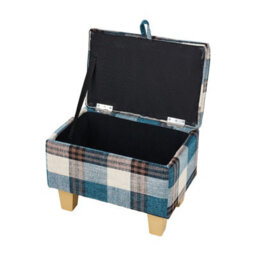 Living And Home Blue Plaid Linen Upholstered Storage Ottoman With Hidden Compartment 49Cm W - thumbnail 4