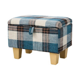 Living And Home Blue Plaid Linen Upholstered Storage Ottoman With Hidden Compartment 49Cm W - thumbnail 3