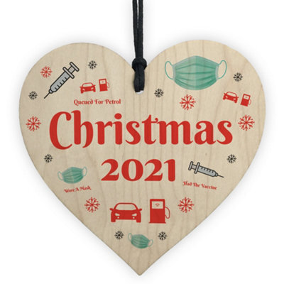 Red Ocean Christmas 2021 Bauble Tree Decoration Wooden Heart Xmas Tree Hanging Bauble - image 1