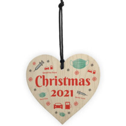 Red Ocean Christmas 2021 Bauble Tree Decoration Wooden Heart Xmas Tree Hanging Bauble - thumbnail 5