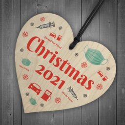 Red Ocean Christmas 2021 Bauble Tree Decoration Wooden Heart Xmas Tree Hanging Bauble - thumbnail 6