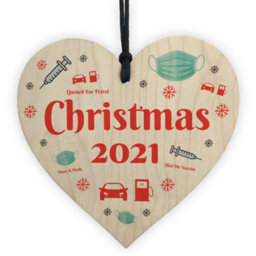 Red Ocean Christmas 2021 Bauble Tree Decoration Wooden Heart Xmas Tree Hanging Bauble - thumbnail 1