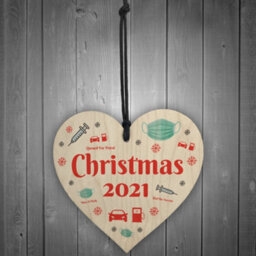Red Ocean Christmas 2021 Bauble Tree Decoration Wooden Heart Xmas Tree Hanging Bauble - thumbnail 2