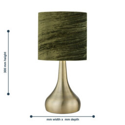First Choice Lighting Romana - Antique Brass Touch Table Lamp With Green Crushed Velvet - thumbnail 5