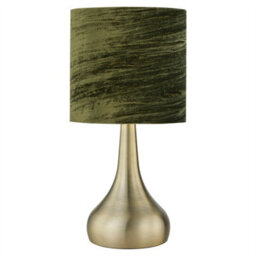 First Choice Lighting Romana - Antique Brass Touch Table Lamp With Green Crushed Velvet