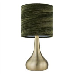 First Choice Lighting Romana - Antique Brass Touch Table Lamp With Green Crushed Velvet - thumbnail 2