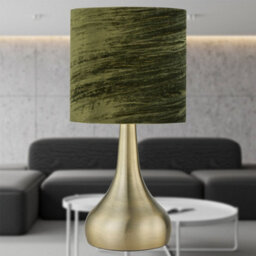 First Choice Lighting Romana - Antique Brass Touch Table Lamp With Green Crushed Velvet - thumbnail 3