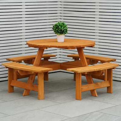 Outdoor 8 Seater Round Bench For Pub/garden Stained Pine Furniture By Maribelle - image 1