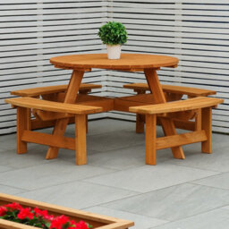 Outdoor 8 Seater Round Bench For Pub/garden Stained Pine Furniture By Maribelle - thumbnail 4