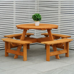 Outdoor 8 Seater Round Bench For Pub/garden Stained Pine Furniture By Maribelle