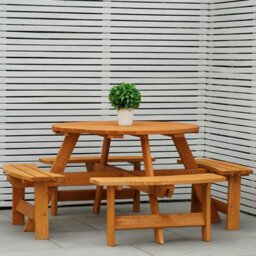 Outdoor 8 Seater Round Bench For Pub/garden Stained Pine Furniture By Maribelle - thumbnail 3