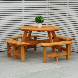 Outdoor 8 Seater Round Bench For Pub/garden Stained Pine Furniture By Maribelle - thumbnail 2