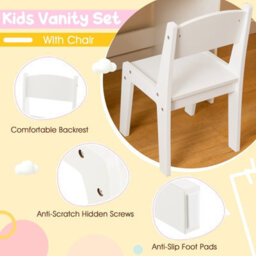 Costway Kids Vanity Table Chair Set Lighted Mirror Storage Drawer Cabinet - thumbnail 9