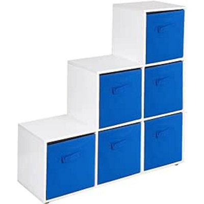 Urbn-Living Urbnliving 91Cm Height 6 Cube Step White Storage Bookcase Unit Shelf Dark Blue Drawers Baskets - image 1