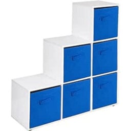 Urbn-Living Urbnliving 91Cm Height 6 Cube Step White Storage Bookcase Unit Shelf Dark Blue Drawers Baskets - thumbnail 1