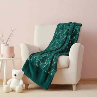 Christmas Tree Print Throw Blanket Cozy Festive Holiday Decor Gift Green 150X200Cm - image 1