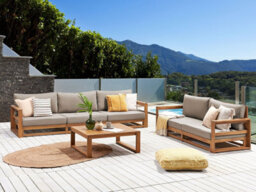 Beliani Garden Lounge Set With Table 5 Seater Timor Modular Certified Acacia Wood Light Brown - thumbnail 2