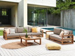 Beliani Garden Lounge Set With Table 5 Seater Timor Modular Certified Acacia Wood Light Brown - thumbnail 5