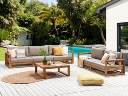 Beliani Garden Lounge Set With Table 5 Seater Timor Modular Certified Acacia Wood Light Brown - thumbnail 4