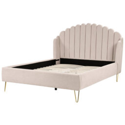 Beliani Bed Fabric Ambillou 140 X 200 Cm (Eu Double) Light Beige - thumbnail 5