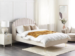 Beliani Bed Fabric Ambillou 140 X 200 Cm (Eu Double) Light Beige - thumbnail 2